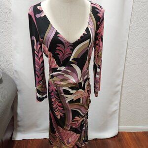 BCBGMaxAzria Long sleeved Multi colored Ruched Dress